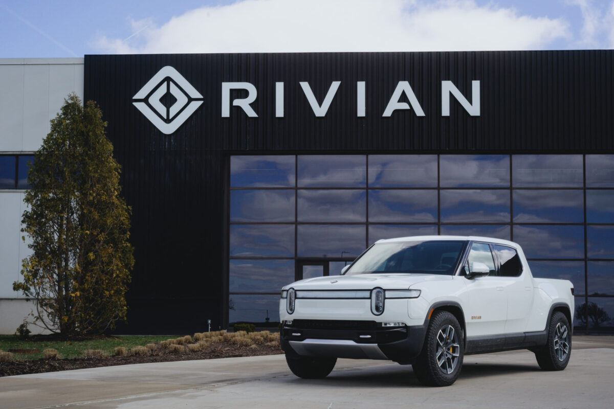 rivian logo and car normal plant us