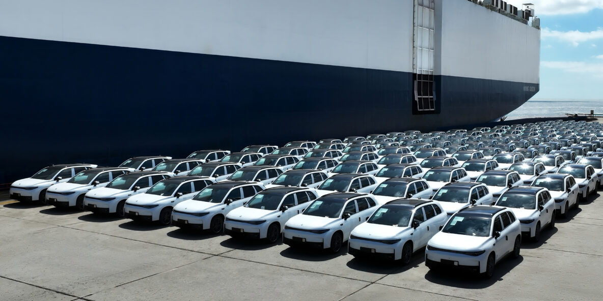 Stellantis leamotor cars waiting to be ferried from China to Europe