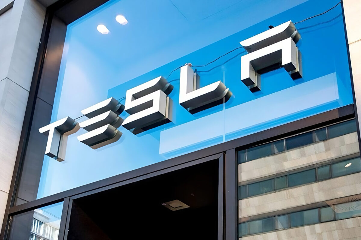 Tesla blue building logo